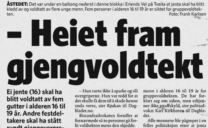 Media unngår konsekvent å opplyse om at muslimer er skyldig i svært mye av den groveste voldskriminaliteten som begås mot nordmenn. Denne overskriften er hentet fra Dagbladet 14. mai 2008. (Foto: SIAN)